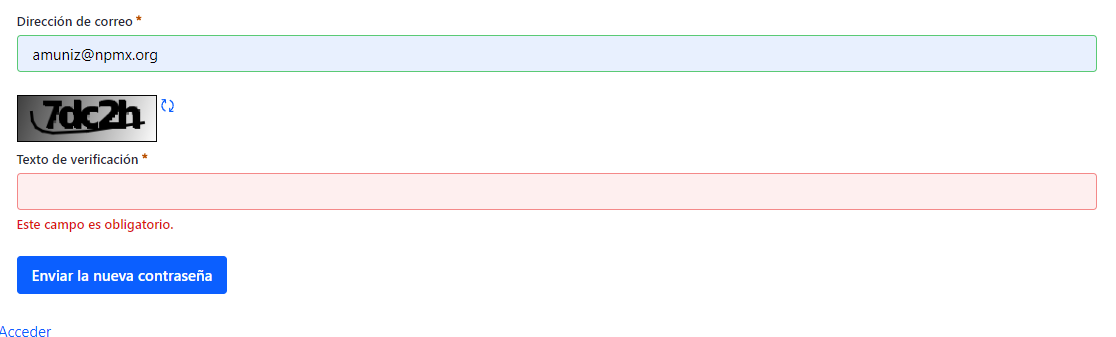 Formulario de recuperación de contraseña